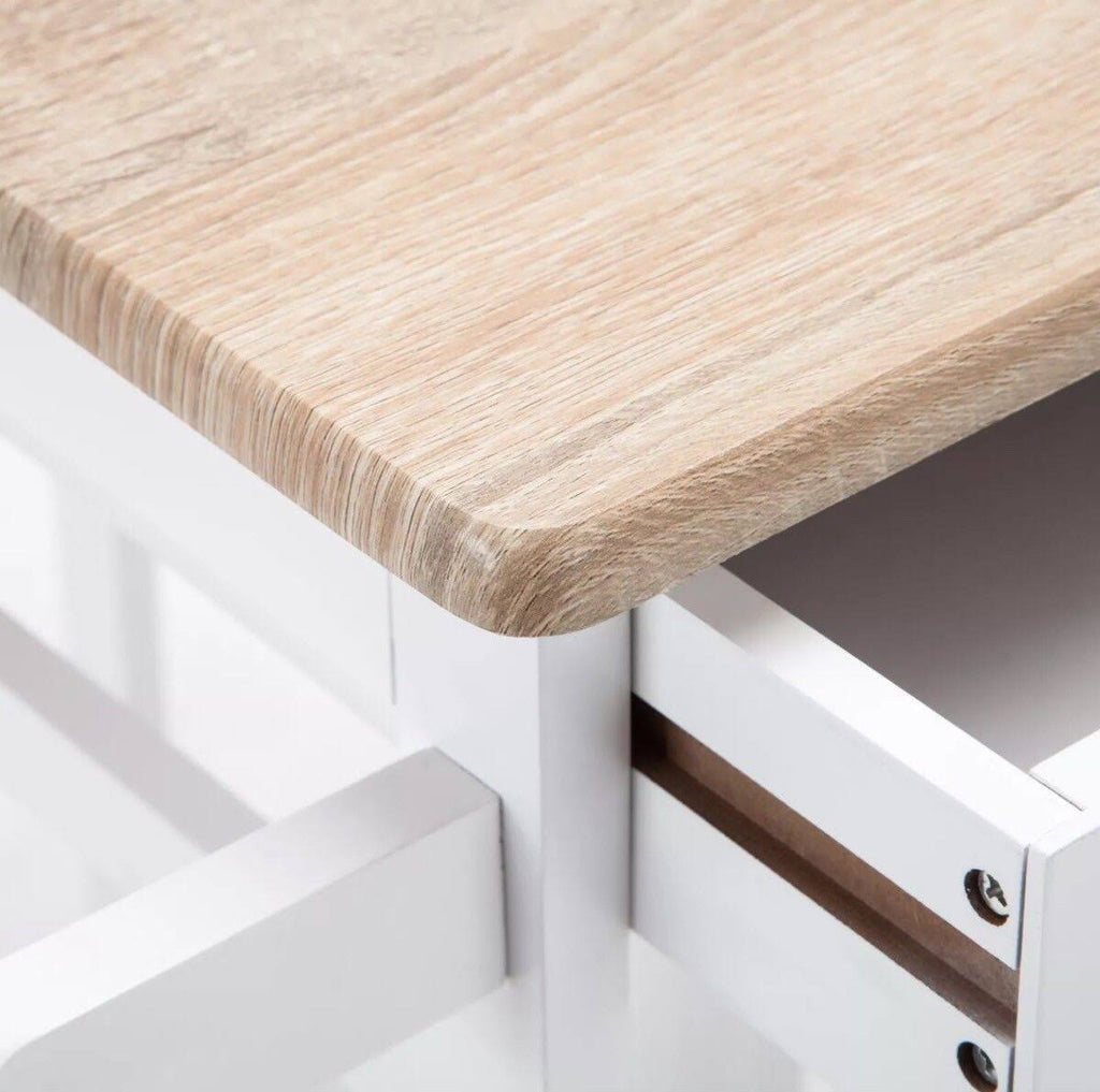 Oak Kitchen Island Cart with 2 Bar Stools and 2 Drawers X269