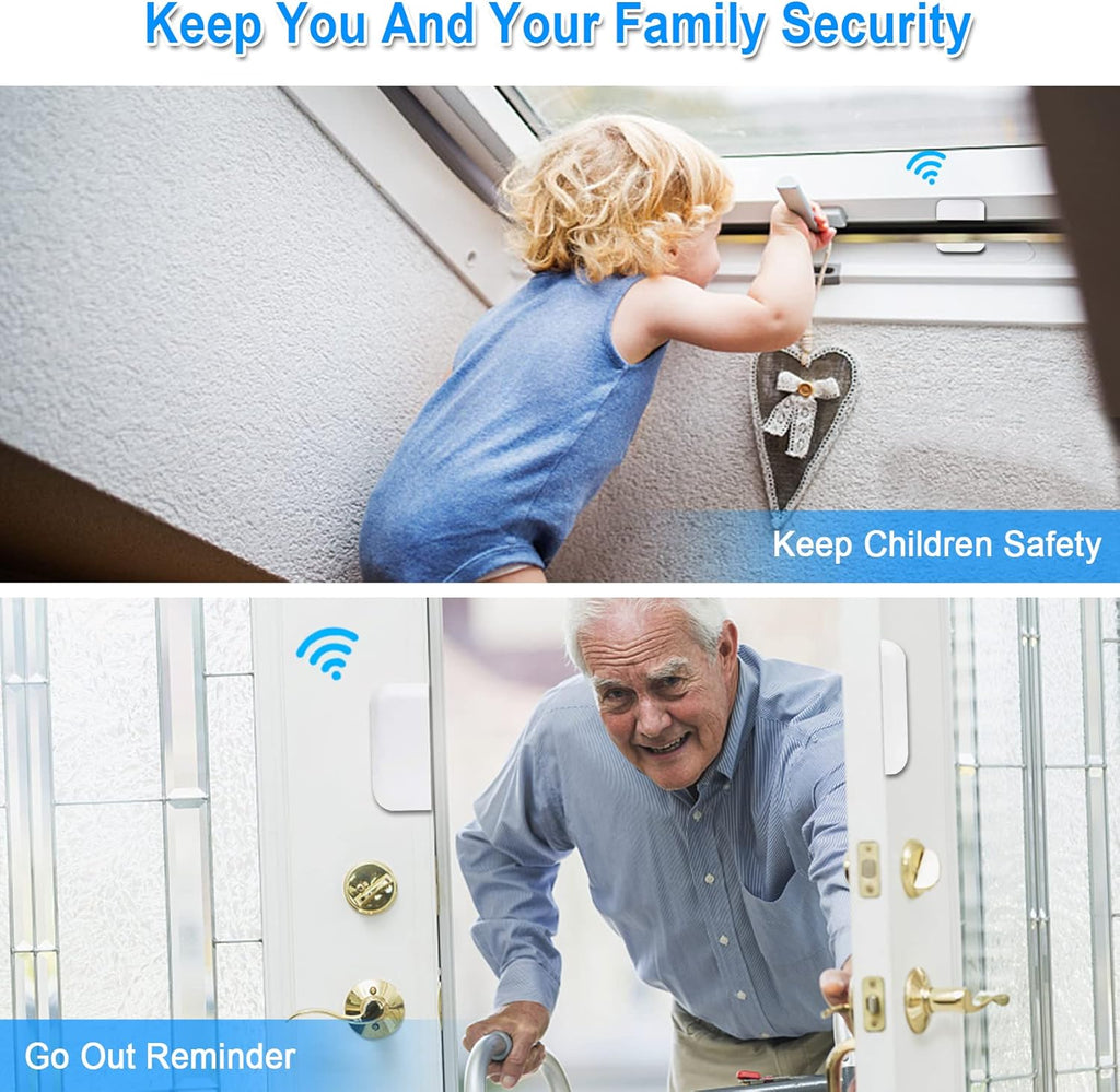 Door Chime with 5 Magnetic Door Sensors & 2 Plug-in Receivers, Indoor Range 500ft W8324
