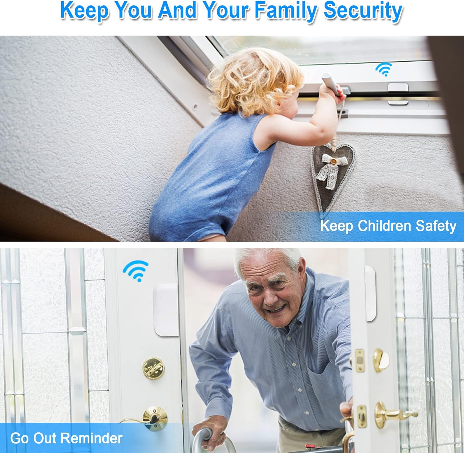 Door Chime with 5 Magnetic Door Sensors & 2 Plug-in Receivers, Indoor Range 500ft W8324