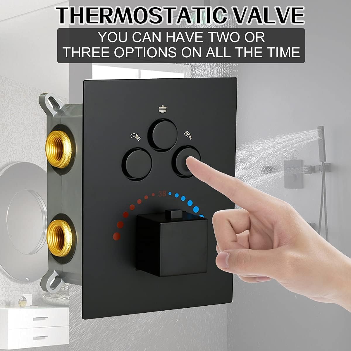 16 Inch Rain Shower System with Body Jets Ceiling Mounted Brass Shower Faucet Combo (Matte Black) L233995