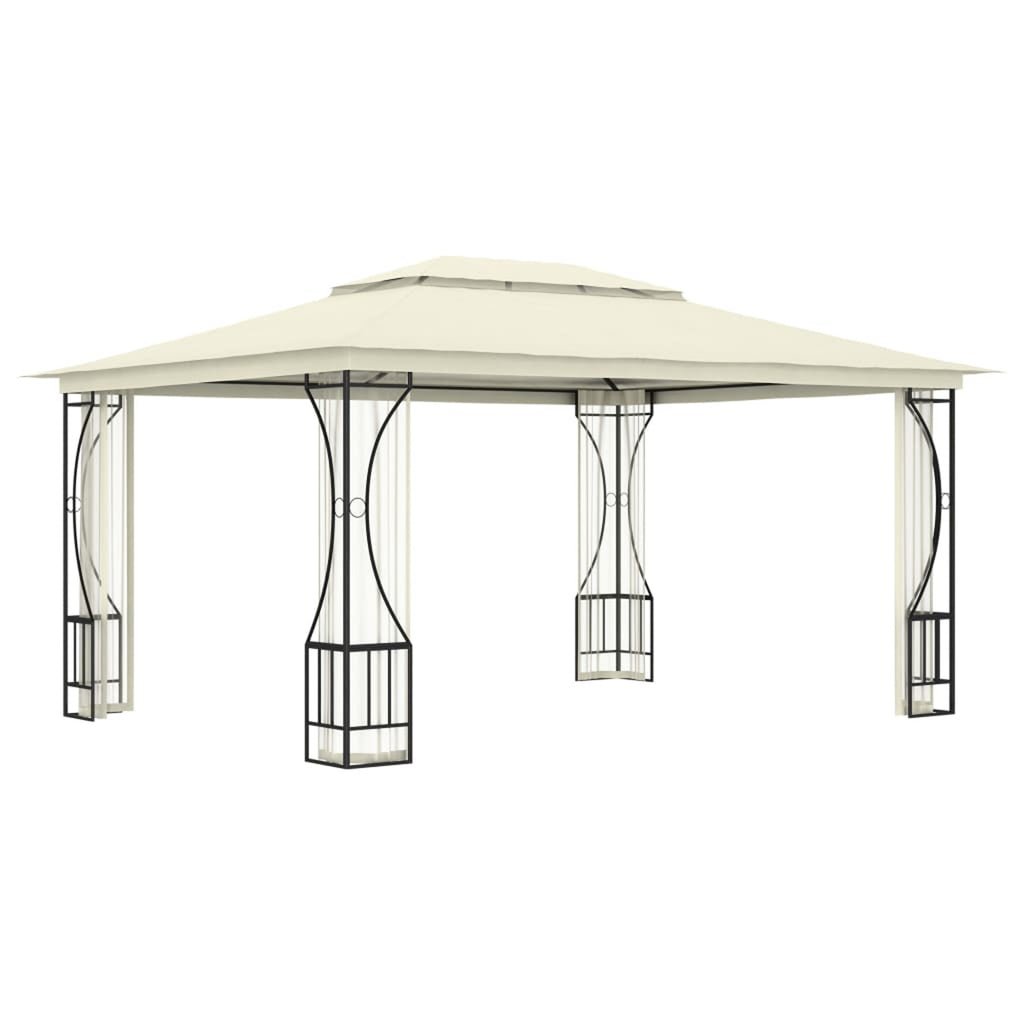Party Tent Outdoor Gazebo Canopy with Nets Sun Shade Shelter Steel Frame Cream 9.8ft x 13.1ft x 8.7ft Z72331