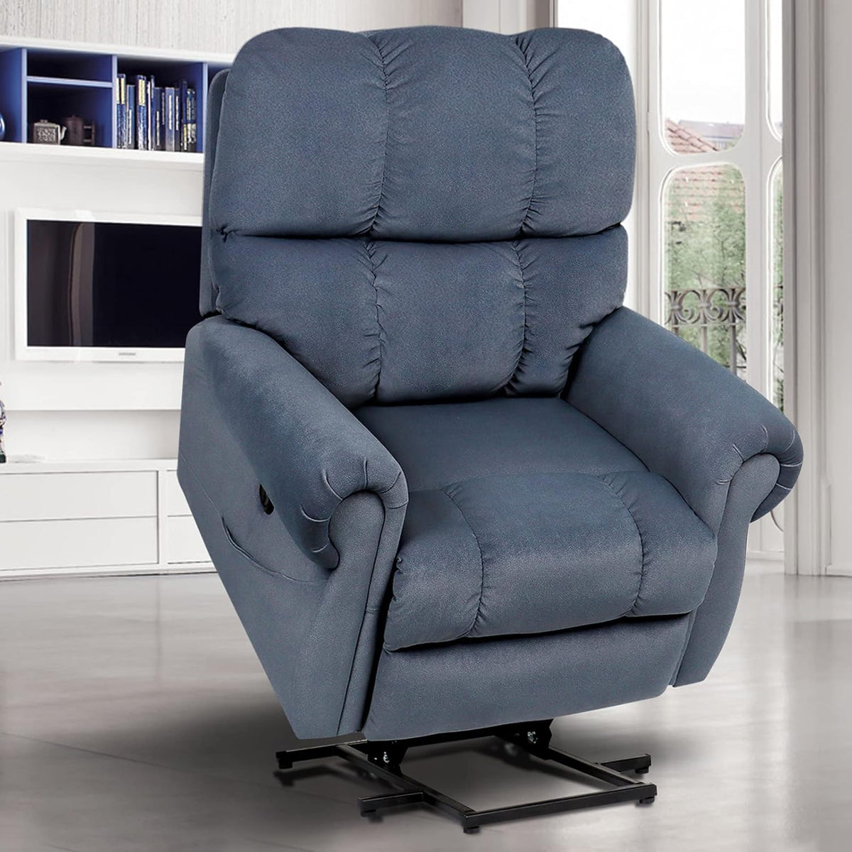 Dark Gray Plush Fabric Electric Power Lift Recliner Chair with Massage and Heat L9747
