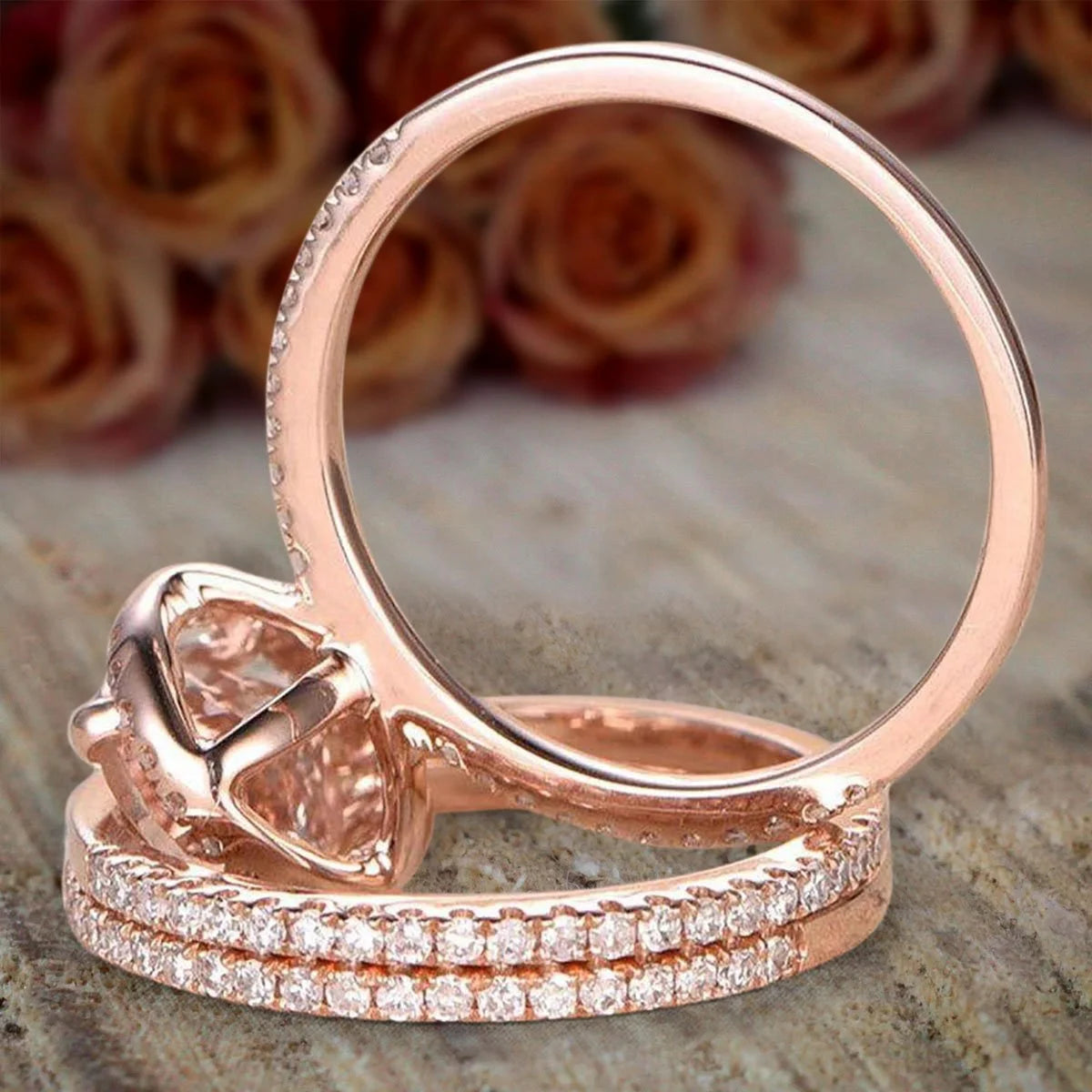 2 Carat Morganite and Diamond Trio Ring Set in 10k Rose Gold H3840