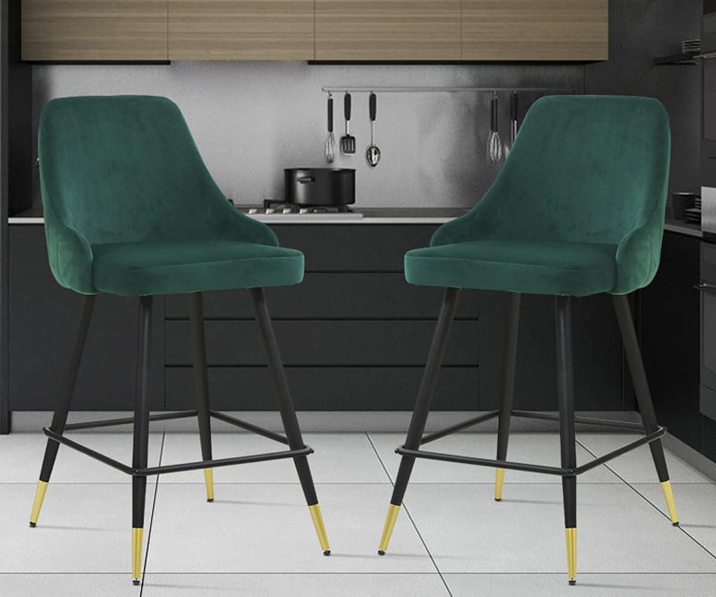 Grey Velvet Bar Stools Set of 2 with Backrest U700