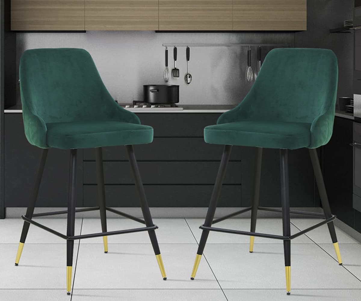 Grey Velvet Bar Stools Set of 2 with Backrest U700