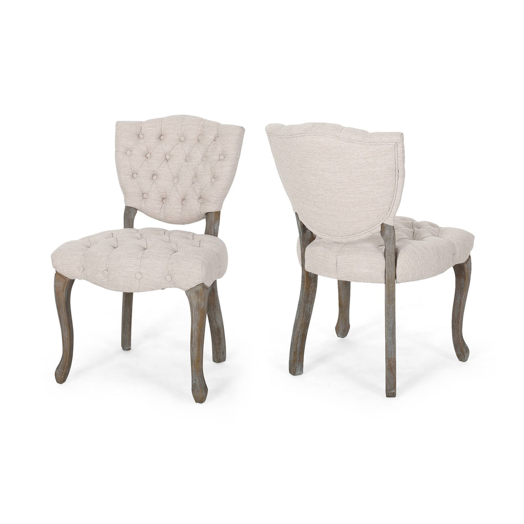 Tufted Dining Chair with Cabriole Legs Set of 2 Light Gray T946