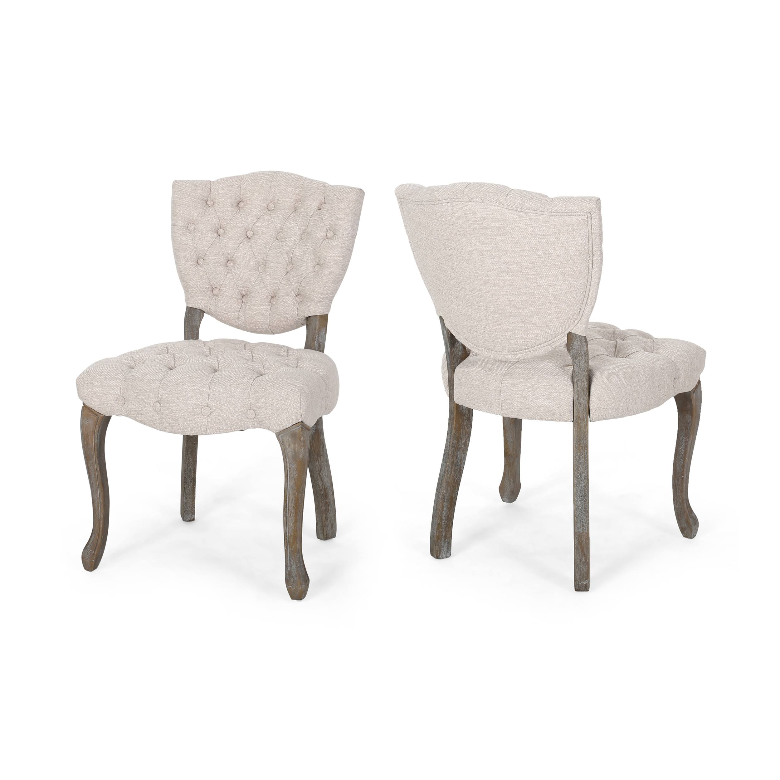 Tufted Dining Chair with Cabriole Legs Set of 2 Light Gray T946