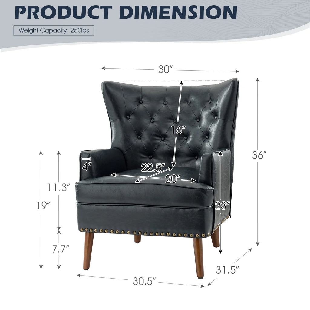 Navy Vegan Leather Wingback Armchair Set of 2 I802359