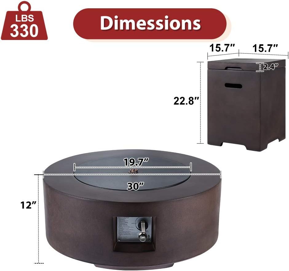30in Outdoor Propane Fire Pit with Lava Rocks D833