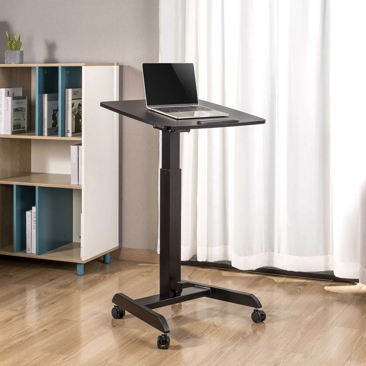 Black Mobile Podium with Pneumatic Height Adjustments U3471