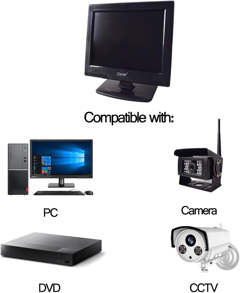 12 Inch LCD Security CCTV Monitor VGA HDMI AV BNC 4:3 HD Display LED Backlight Screen with USB Drive Player 800x600 Resolution Built-in Speaker Audio in/Out R355439