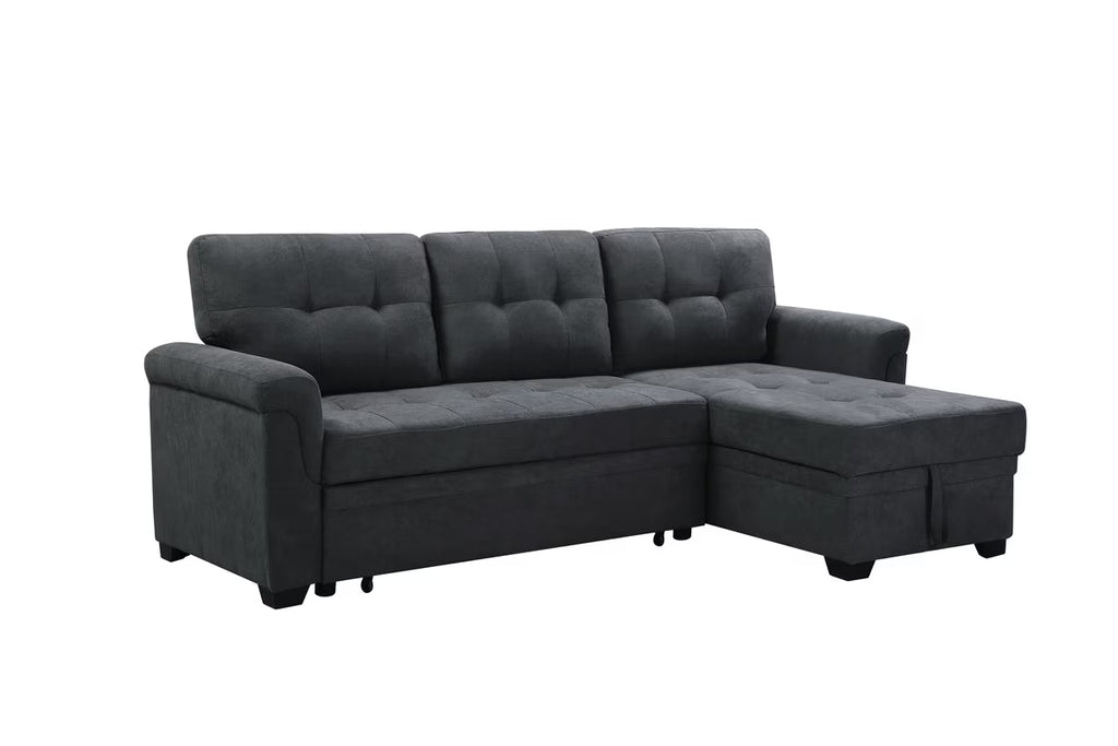 Dark Gray Fabric Reversible Sectional Sleeper Sofa Chaise with Storage K138