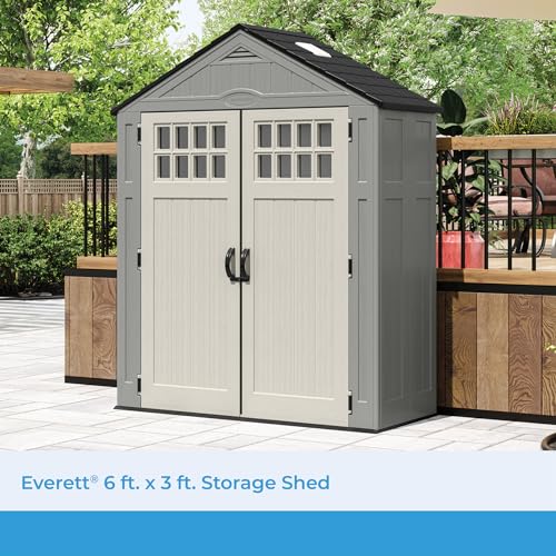 Heavy-Duty Resin Outdoor Shed with Double Doors and Windows, Dove Gray J419