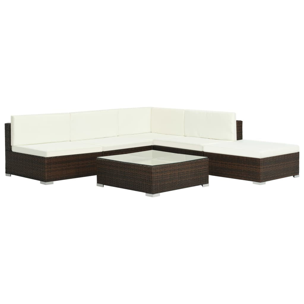 6 Piece Brown Poly Rattan Outdoor Sectional Sofa Set with Coffee Table B254