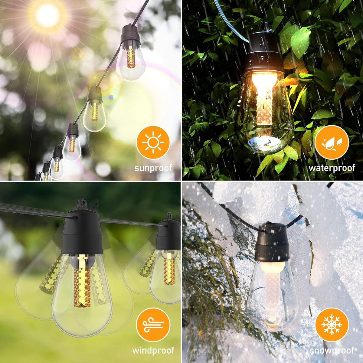 48Ft Outdoor String Lights with 25 Dimmable Edison Vintage LED Bulbs X599257