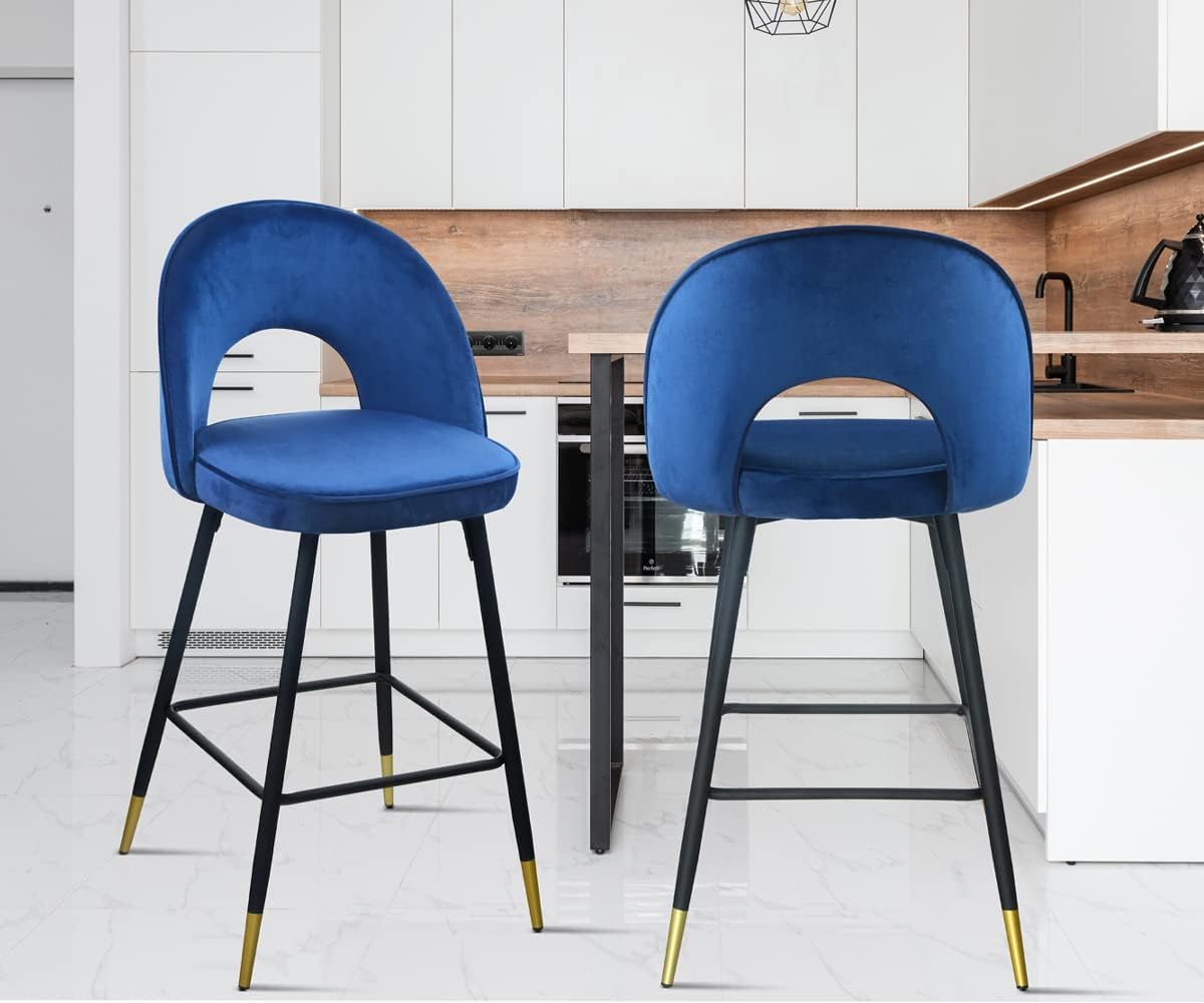 Grey Velvet Bar Stools Set of 2 with Backrest U700