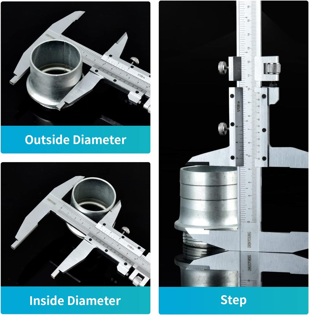 High-Precision All-Metal Vernier Caliper, Inch/Metric, 0-12"/0-300mm, Pack of 2 E27355
