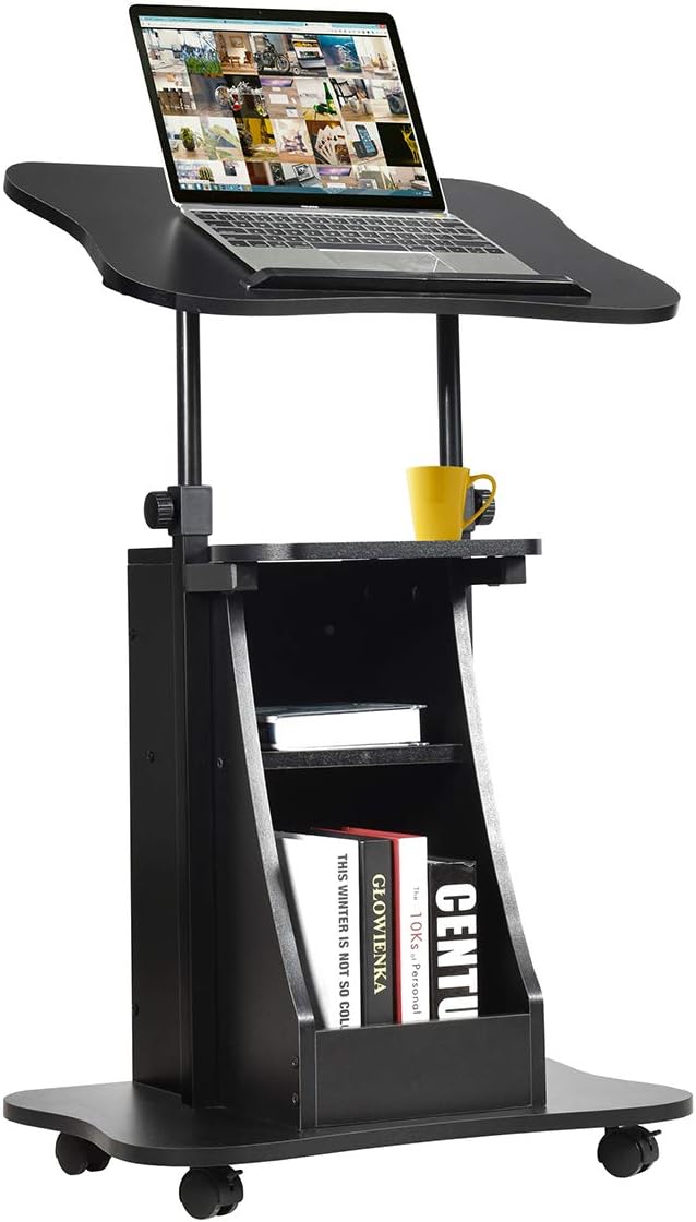 Mobile Laptop Podium, Height Adjustable Podium Stand with Swivel Top & Storage C964