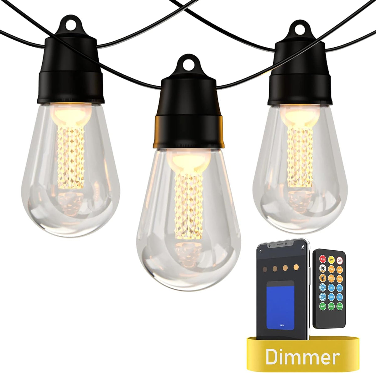 48Ft Outdoor String Lights with 25 Dimmable Edison Vintage LED Bulbs X599257