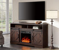 Farmhouse Sliding Barn Door TV Stand, Wood Media Console Table Cabinet 3-Level Adjustable Shelf, Wash Grey H966404