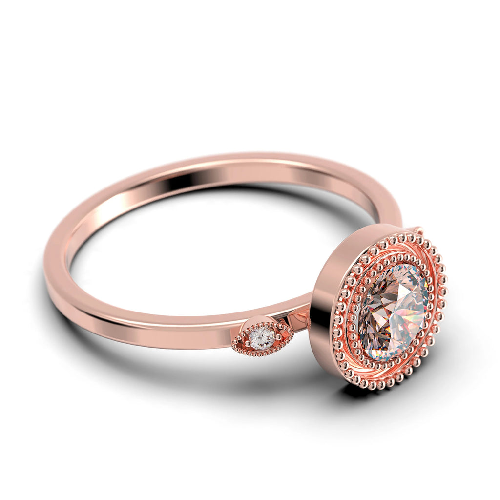 1.10 Carat Round Cut Morganite And Diamond Moissanite Engagement Ring in 925 Sterling Silver With 18k Rose Gold Plating O8788