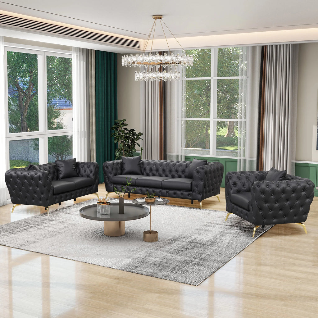 Black PU Upholstered Loveseat Sofa with Metal Legs I821491