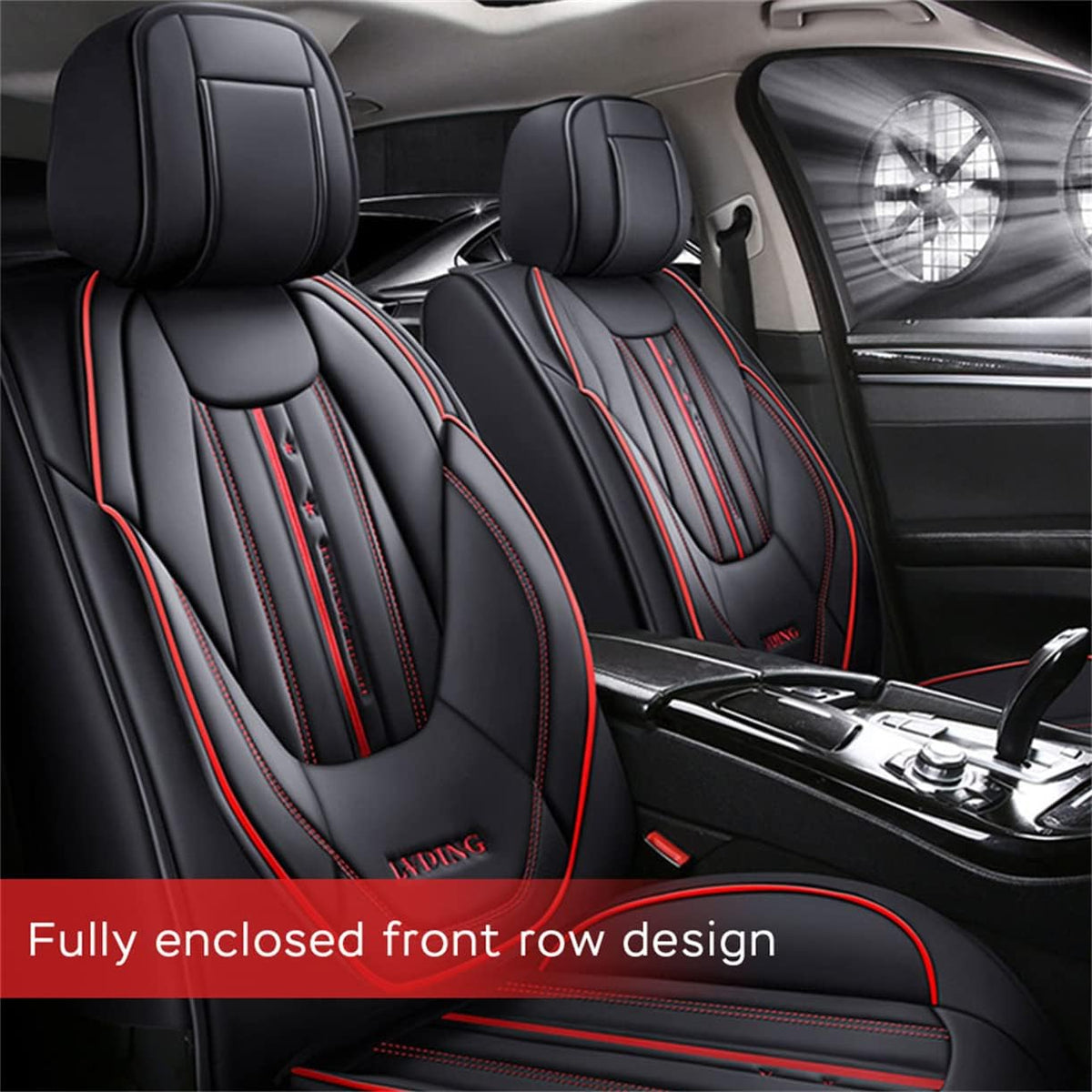 Waterproof PU Leather Car Seat Covers for Front and Rear Seats, Black E8995