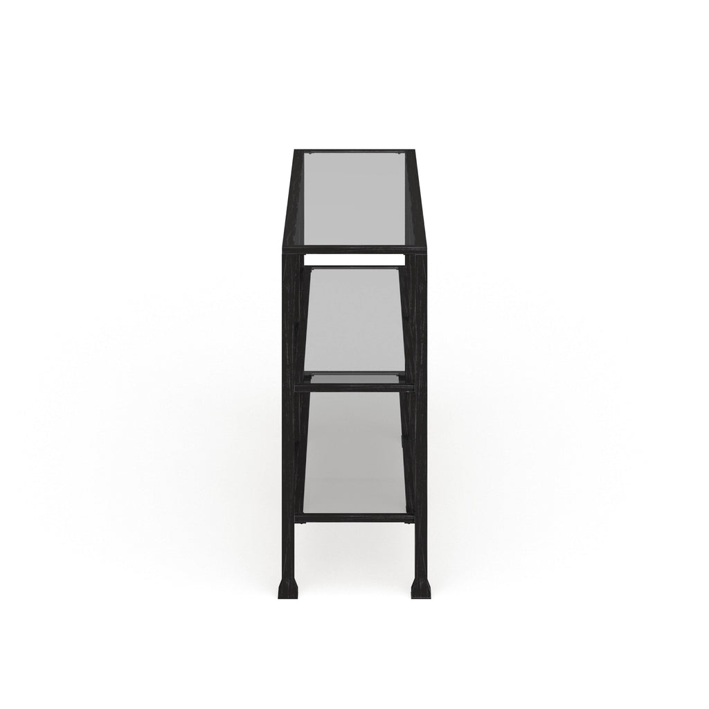 Distressed Black Metal and Glass 3-Tier Console Table Q6440