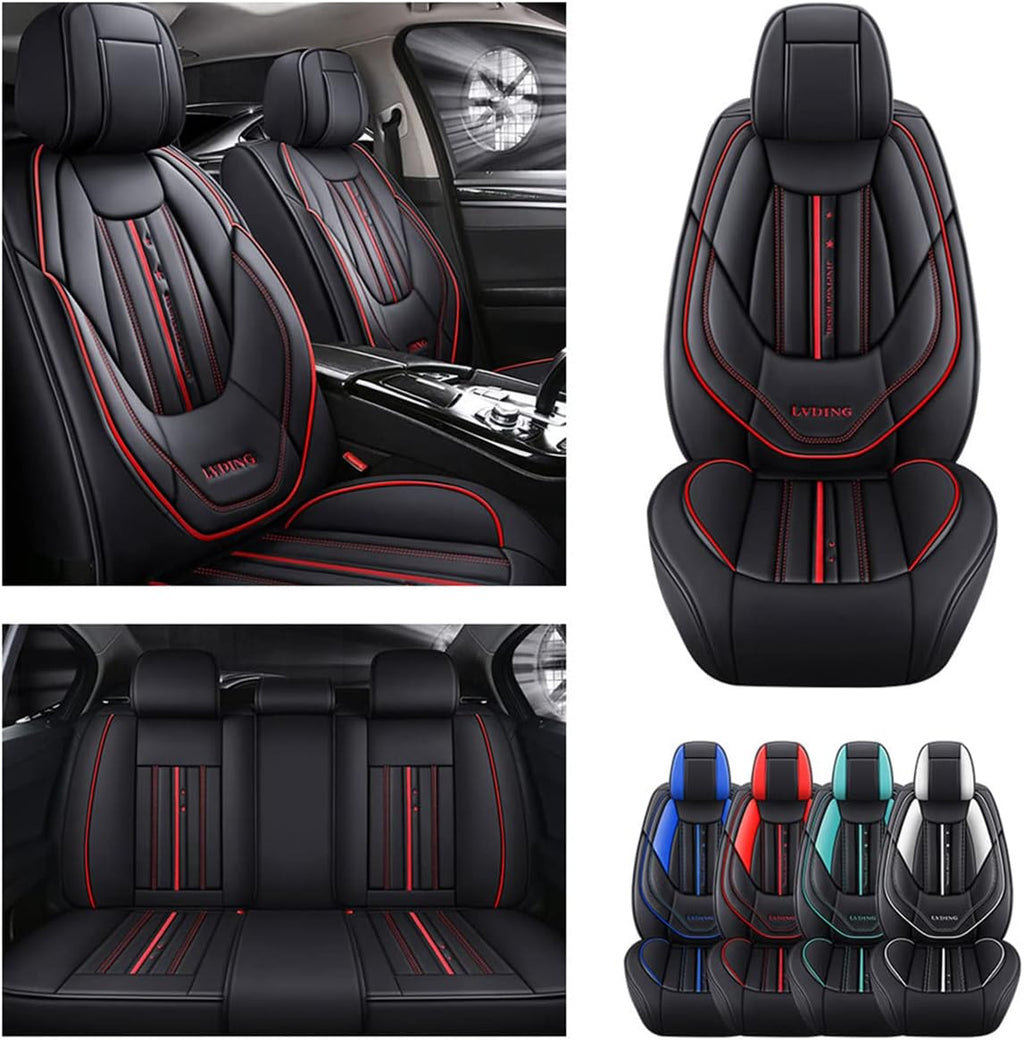 Waterproof PU Leather Car Seat Covers for Front and Rear Seats, Black E8995