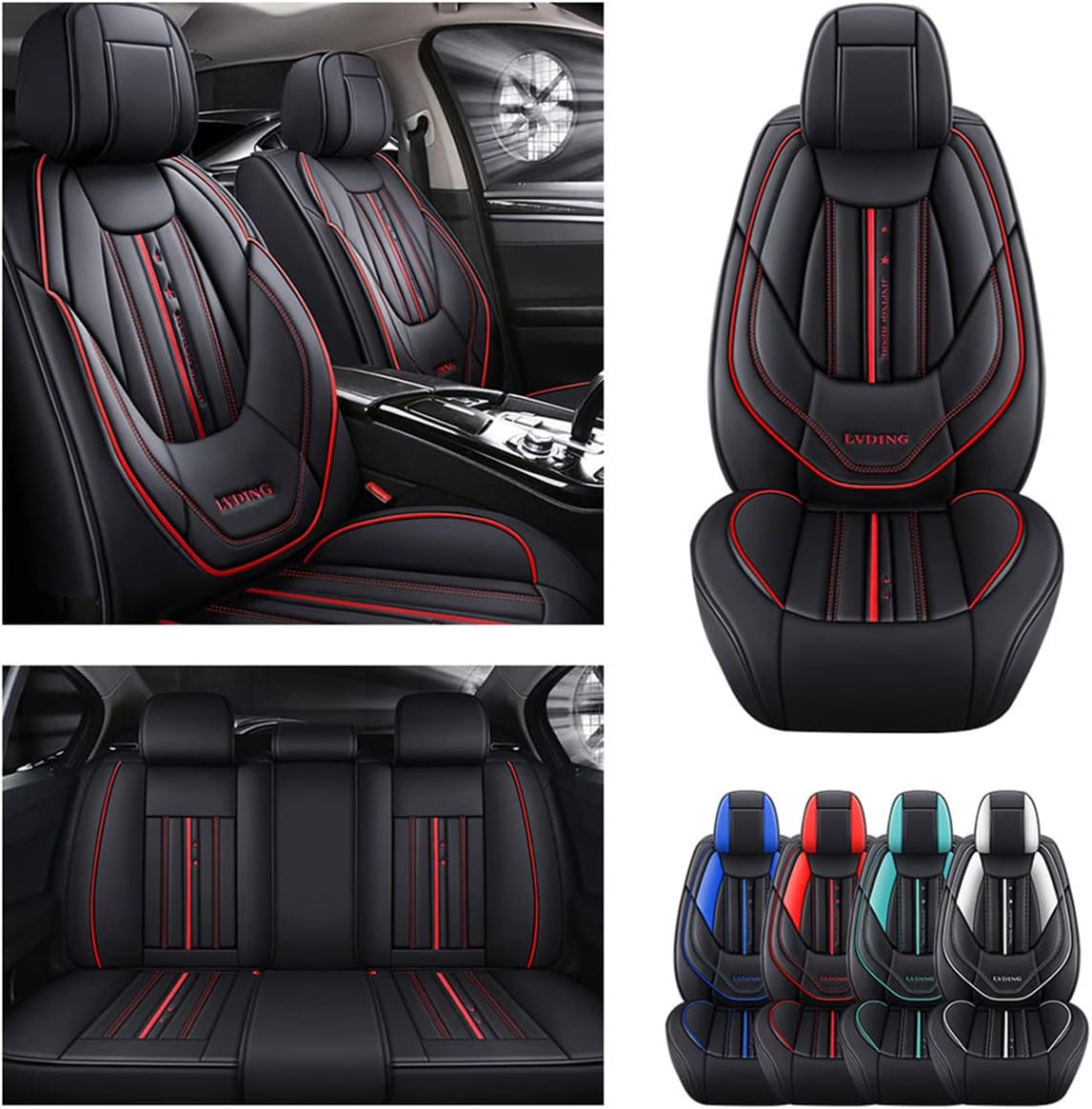 Waterproof PU Leather Car Seat Covers for Front and Rear Seats, Black E8995