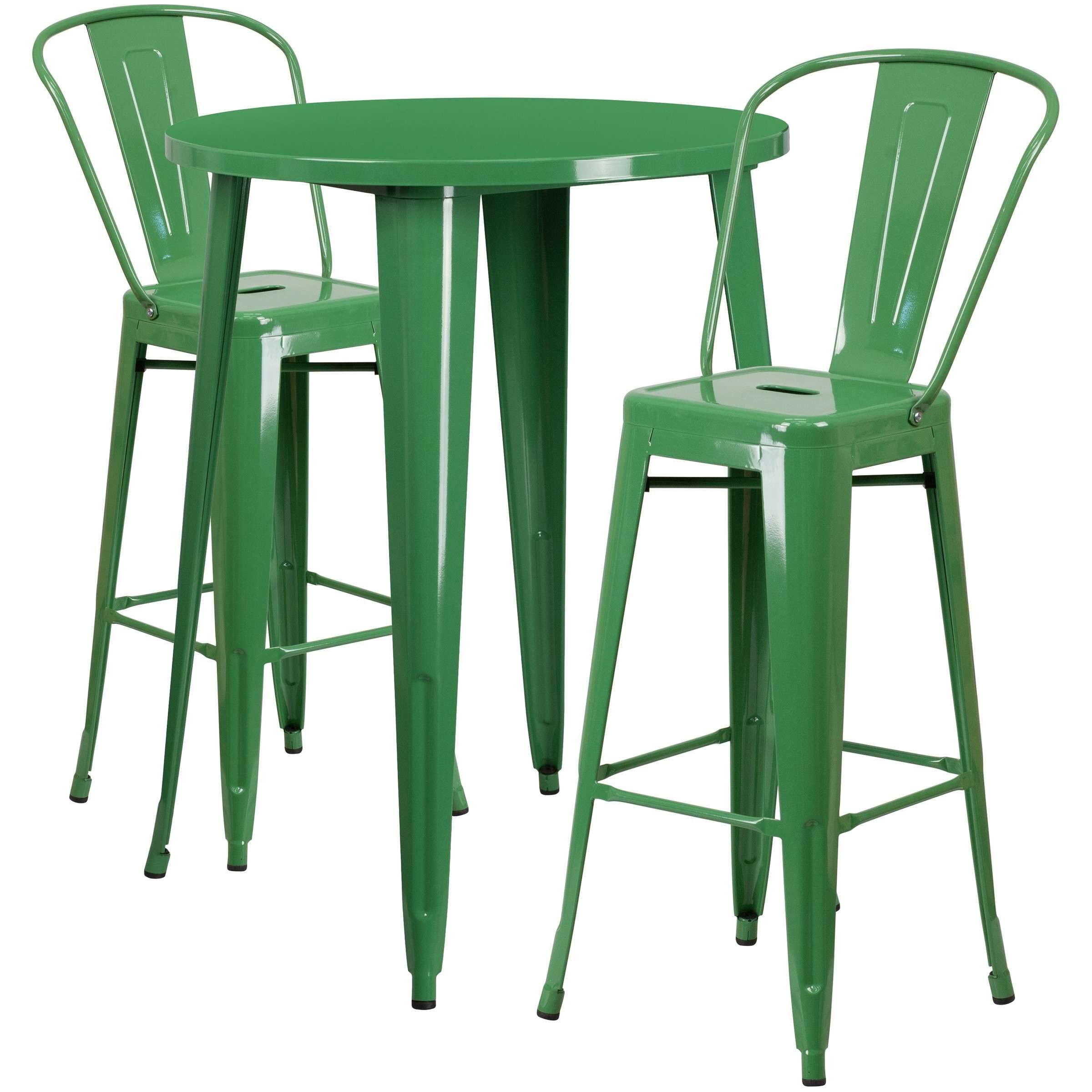 Round Green Metal Bar Table Set with 2 Stools K24398