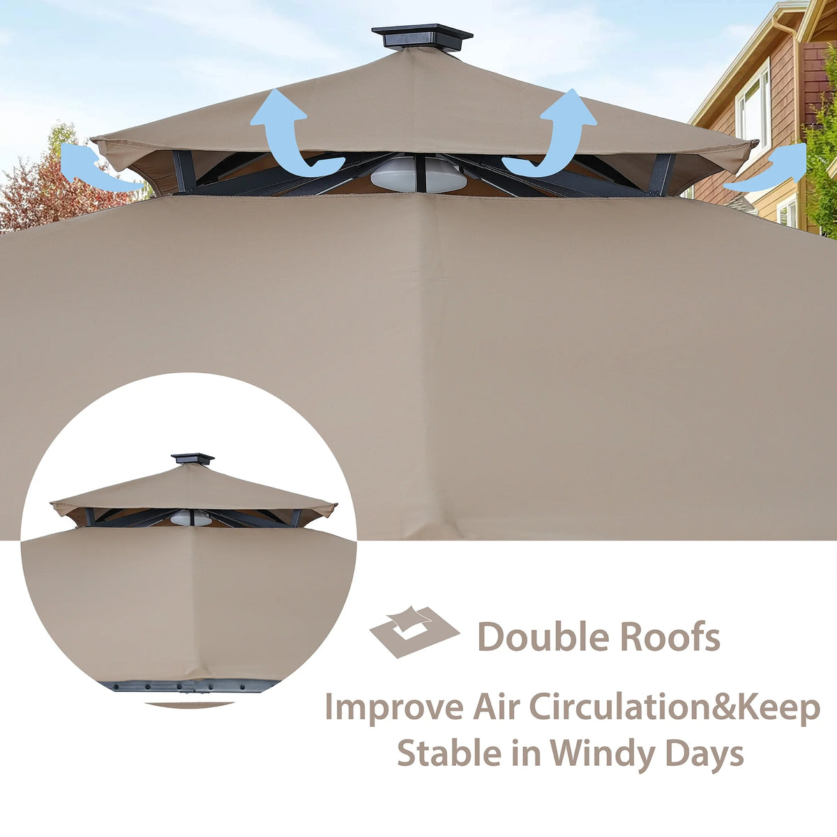 Brown 9.8ft.L x 9.8ft.W Gazebo with LED Light W22605
