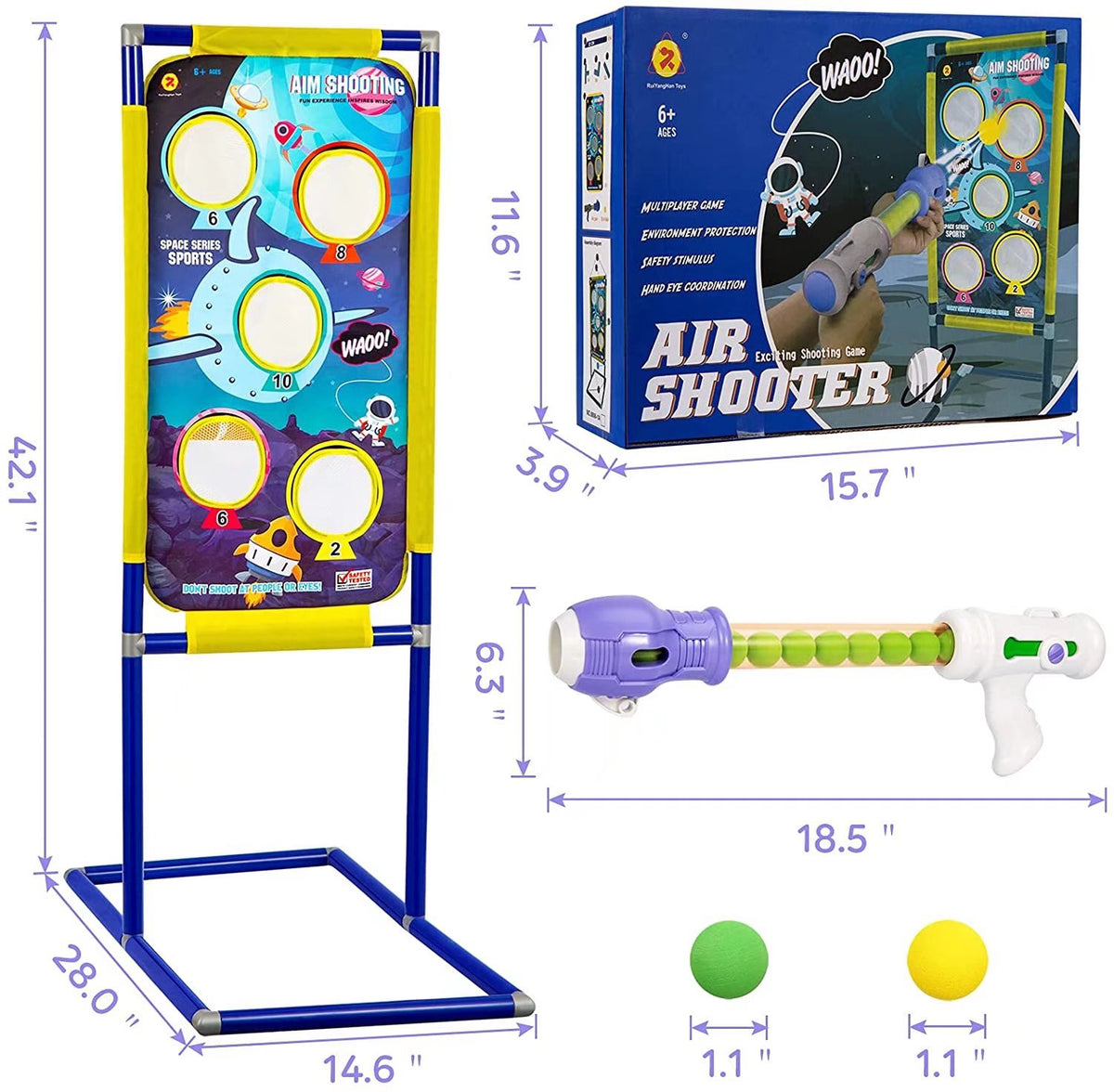 3 Pack Foam Blasters Guns with Space-Themed Shooting Target, 48 Foam Balls B9190
