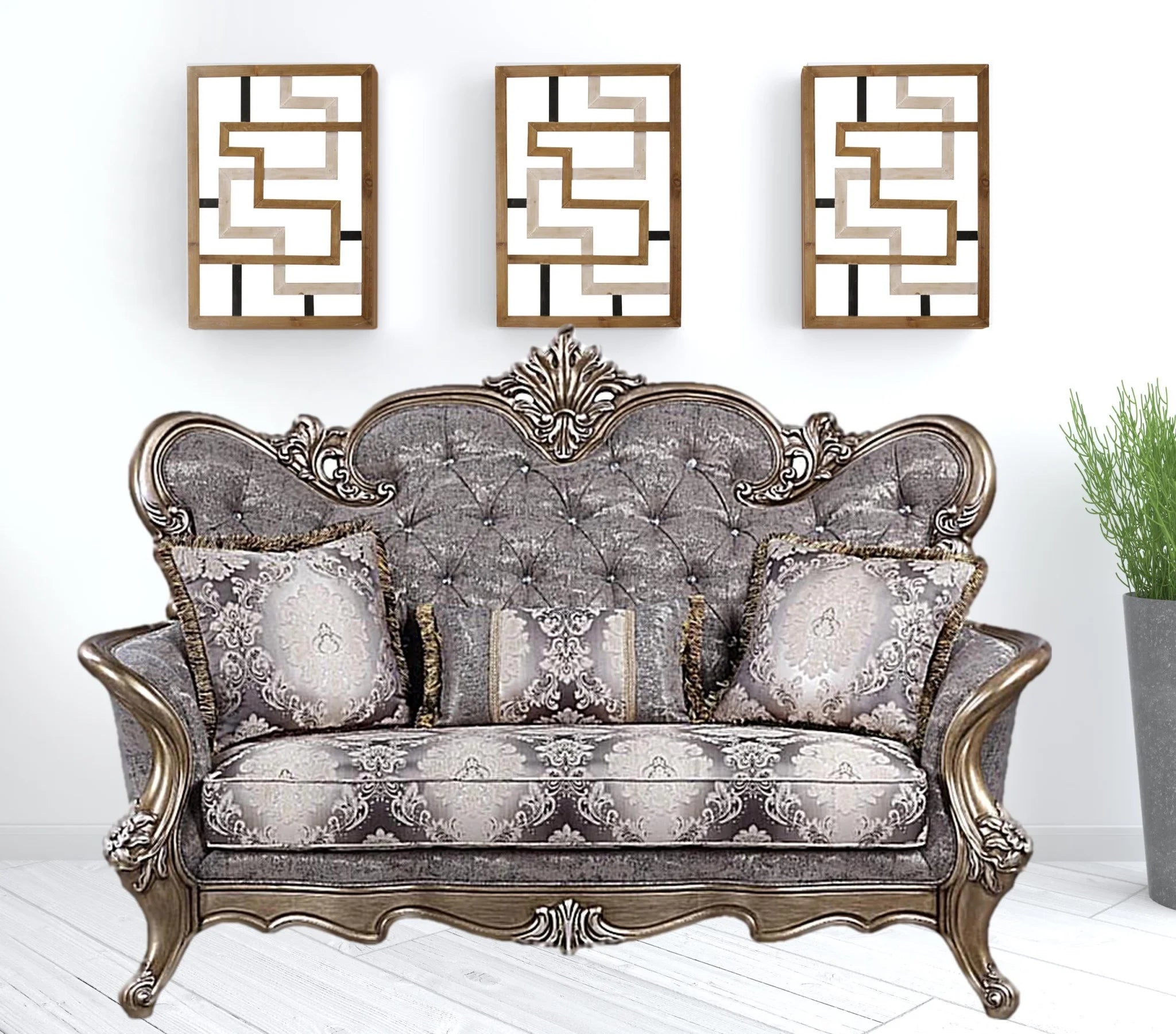 Grey Cotton Blend Love Seat Sofa with Toss Pillows C297524