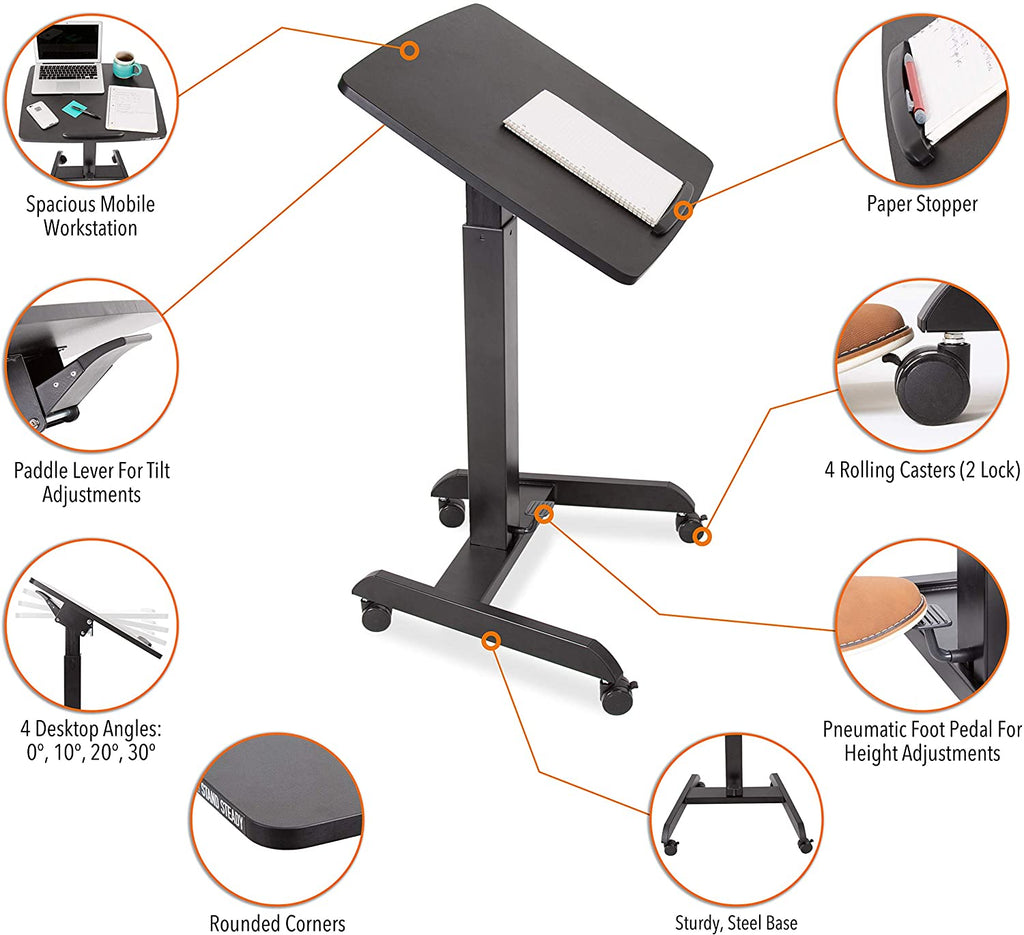Black Mobile Podium with Pneumatic Height Adjustments U3471