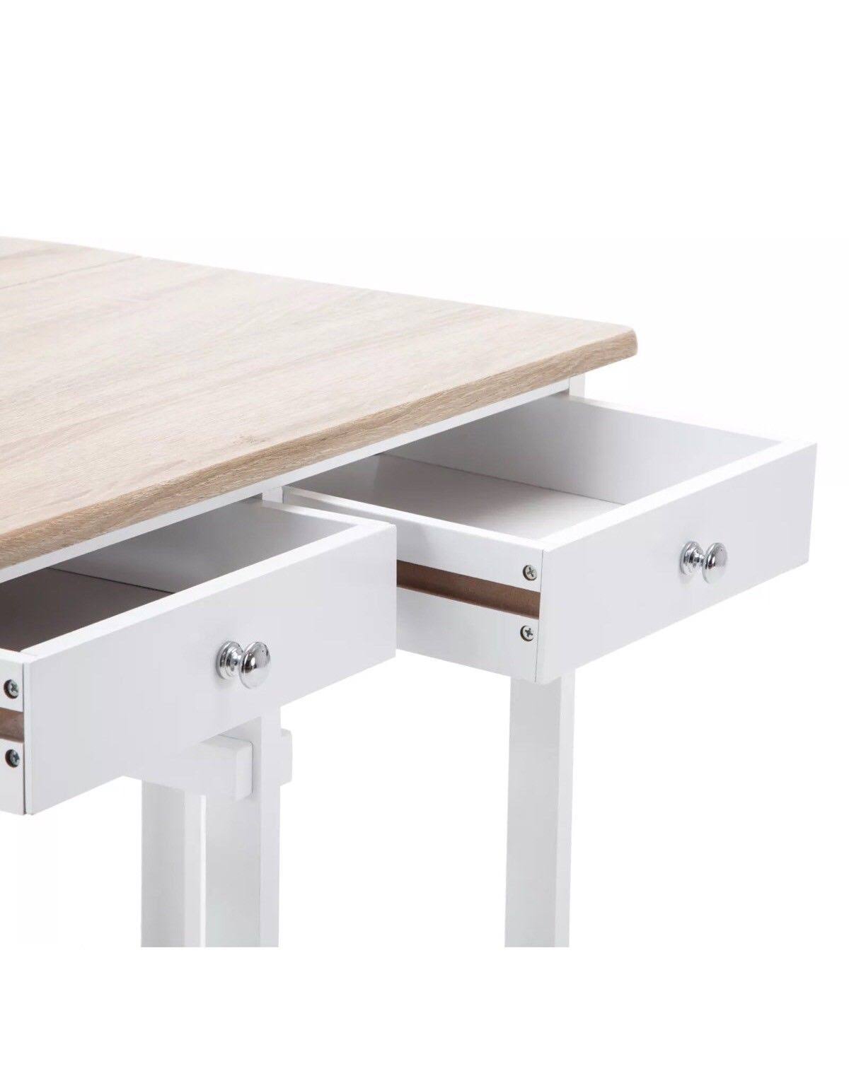 Oak Kitchen Island Cart with 2 Bar Stools and 2 Drawers X269