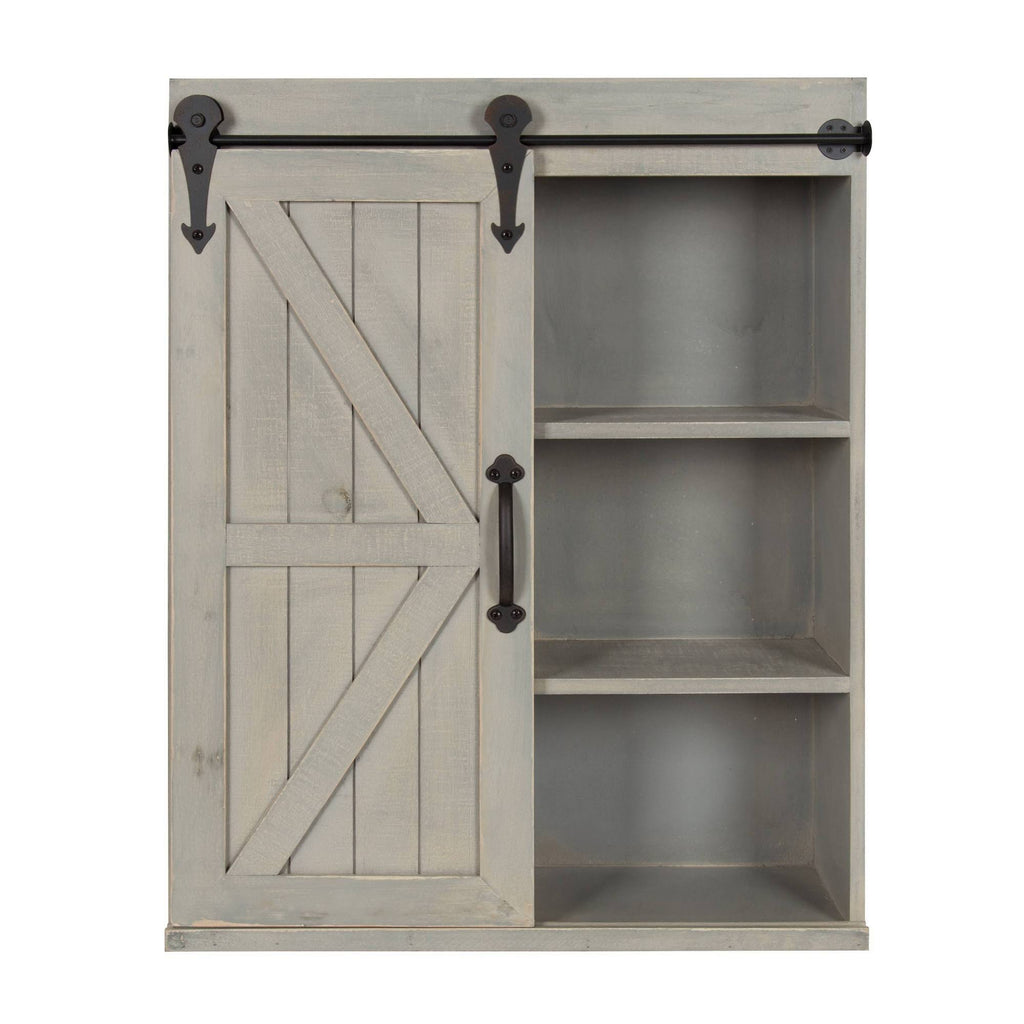 Rustic Gray Wood Wall Storage Cabinet with Sliding Barn Door A8844