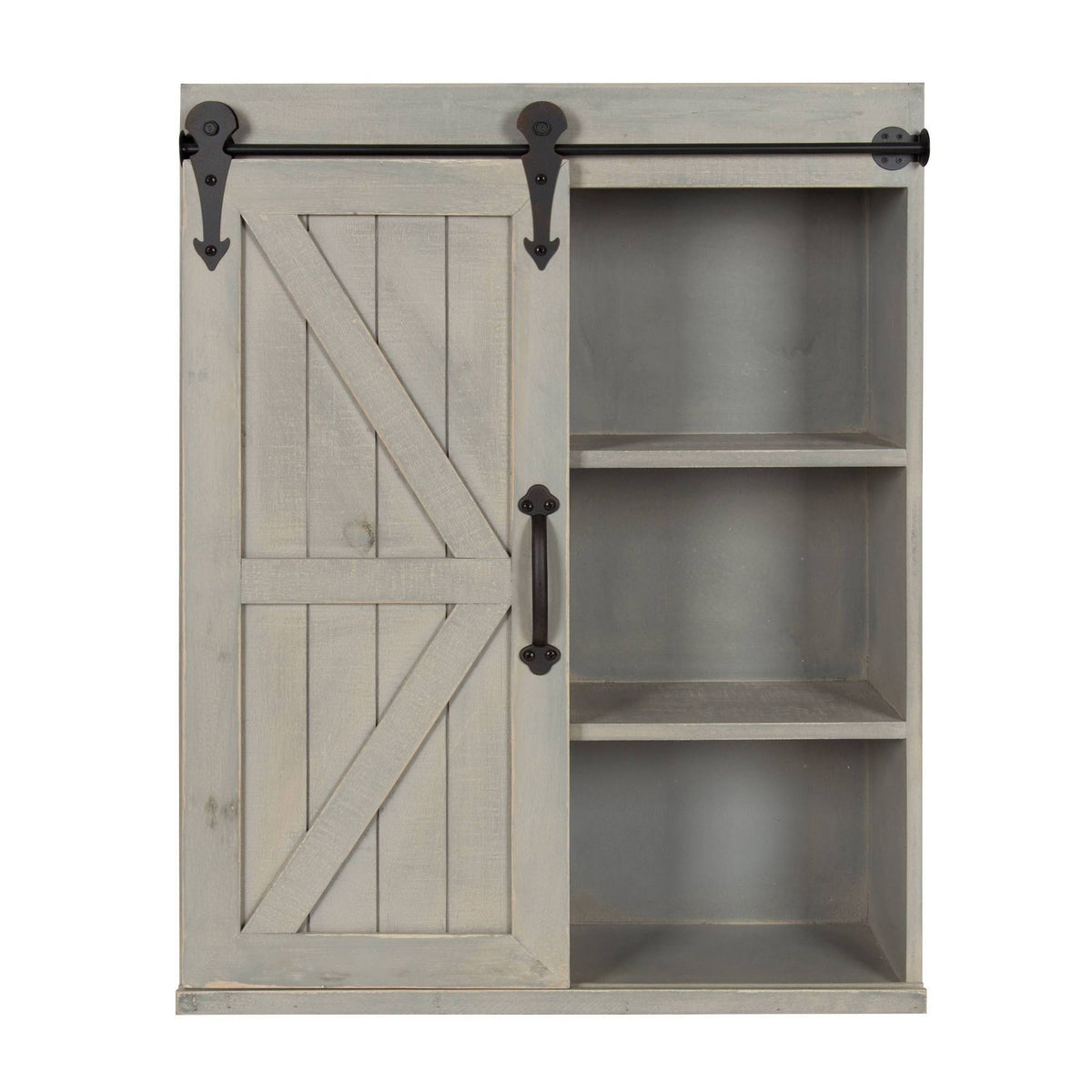Rustic Gray Wood Wall Storage Cabinet with Sliding Barn Door A8844