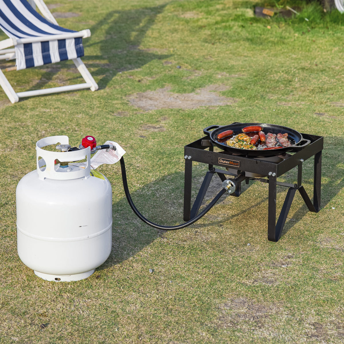 Outdoor Propane Burner Stove with 10 PSI Regulator and Cast Iron Braided Holes H32680