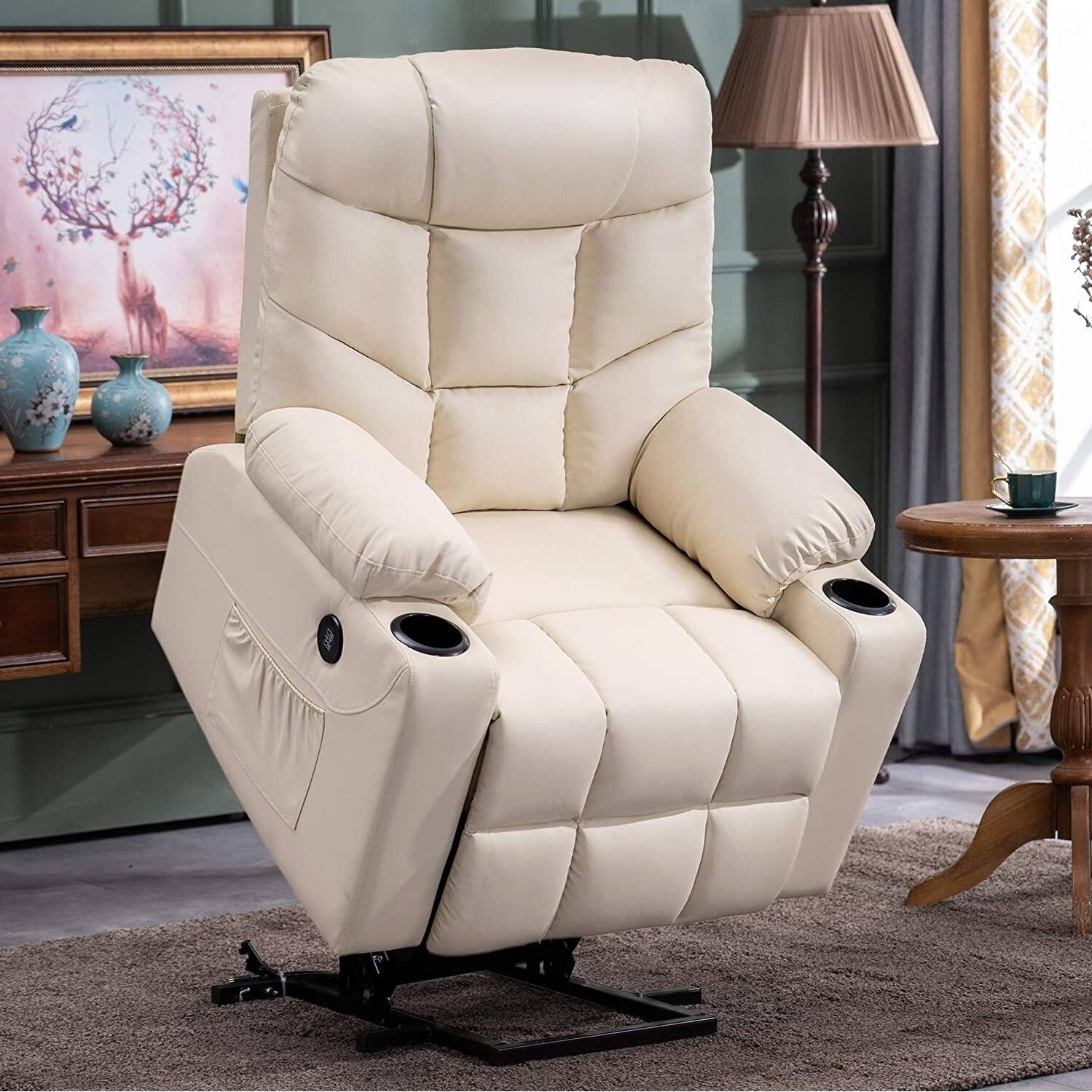 Blue Faux Leather Power Lift Recliner Chair Sofa with Cup Holders E1133