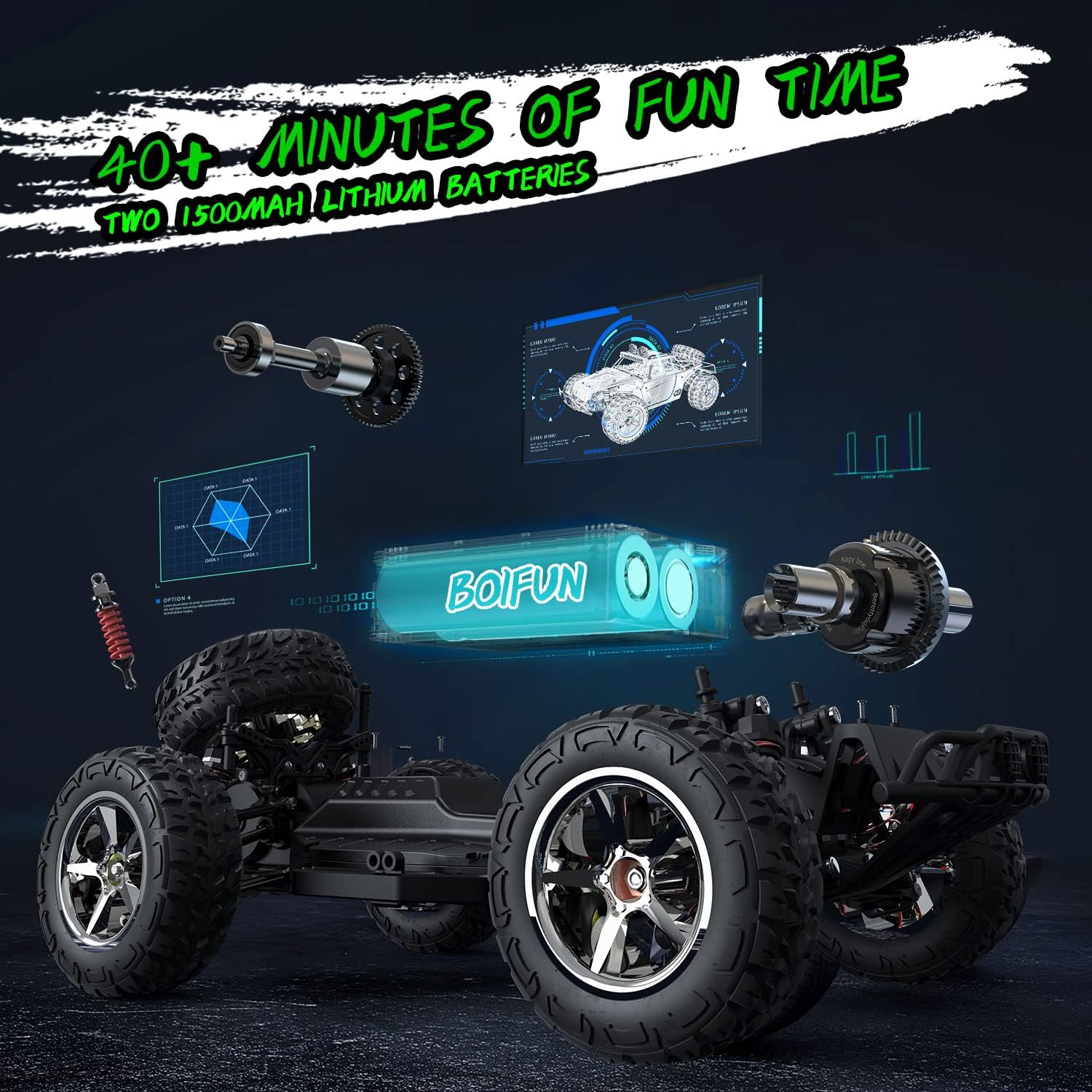 1:10 Scale 4WD RC Truck with 2 Rechargeable Batteries T21484