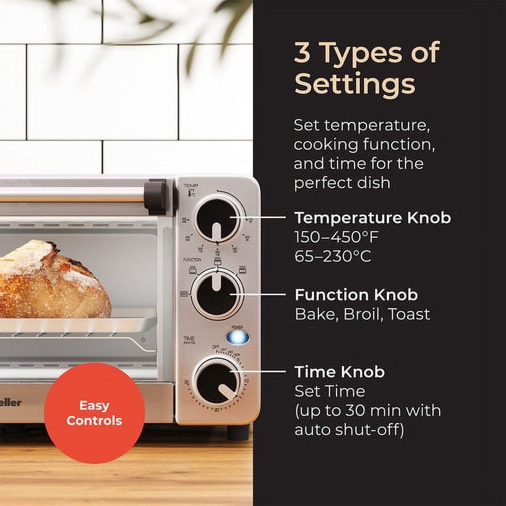 Stainless Steel 4 Slice Toaster Oven with 30 Minute Timer Y98772