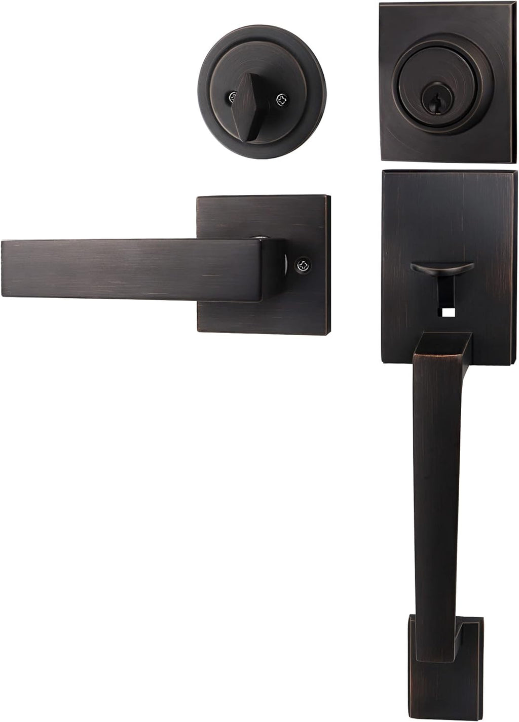 Matte Black Front Door Handle Set with Deadbolt and Lever Handle, Pack of 2 R806253