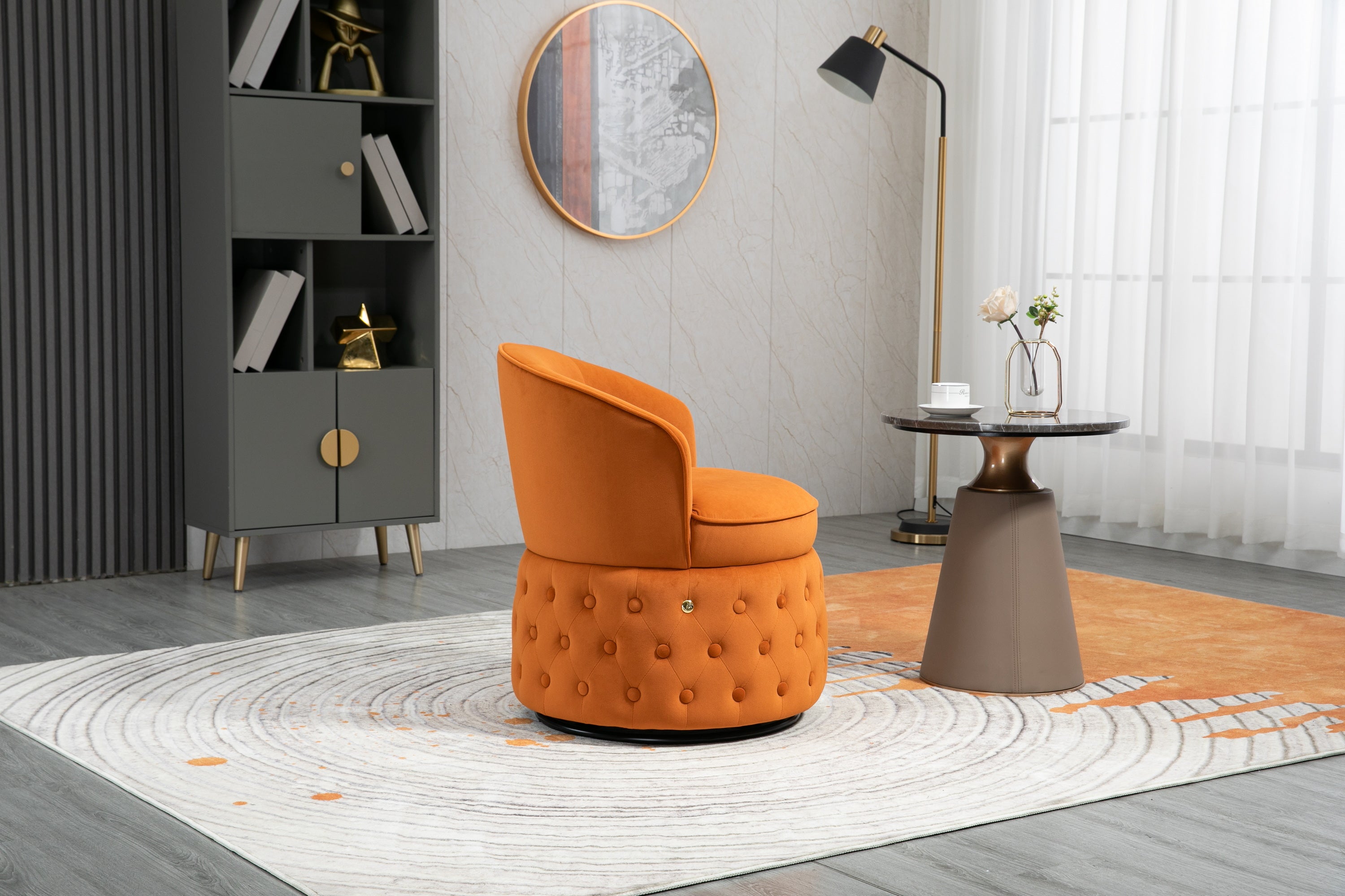 Swivel Cuddle Barrel Accent Sofa Chairs with Wide Upholstered Fluffy Velvet Fabric Chair Y8458