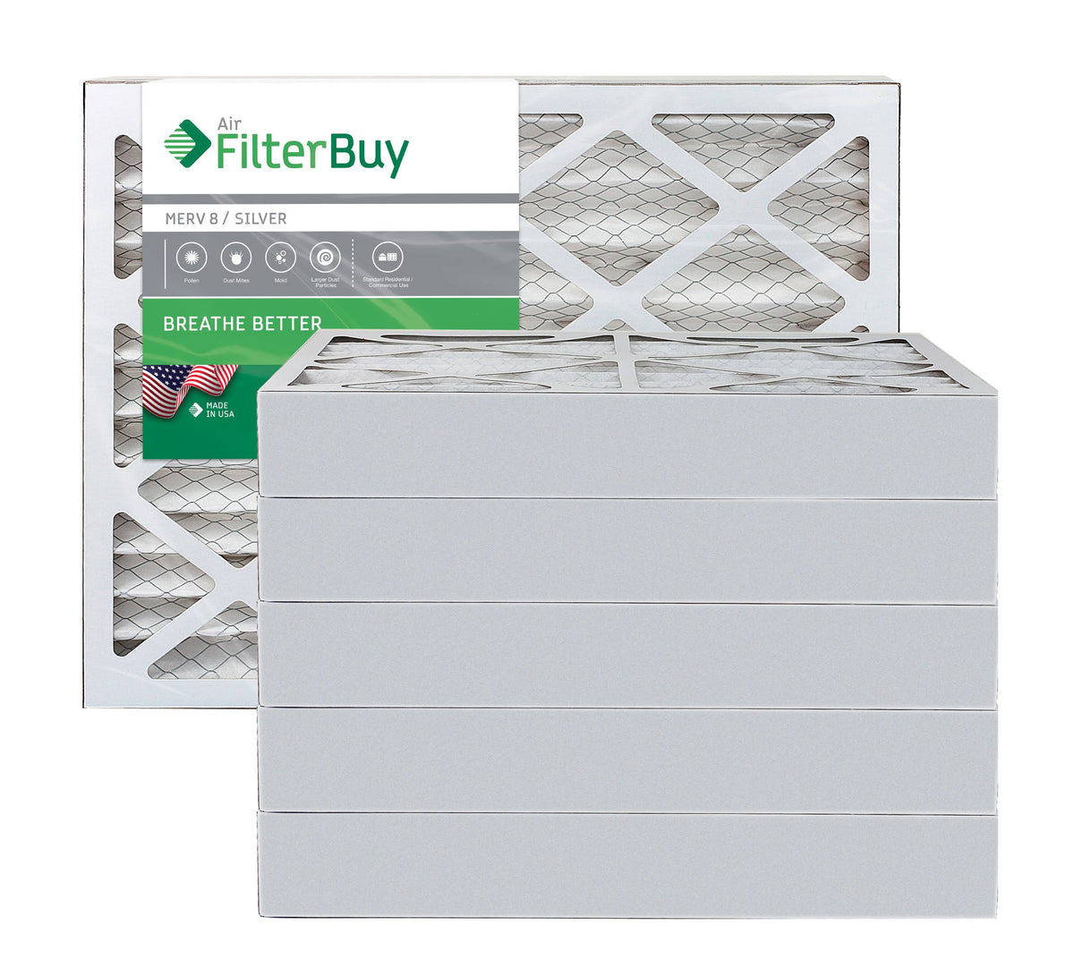Silver MERV 8 Pleated AC Furnace Air Filter, Pack of 6 N7475