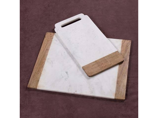 Natural White Marble Mango Wood Handled Board and Pastry Board Set V4208