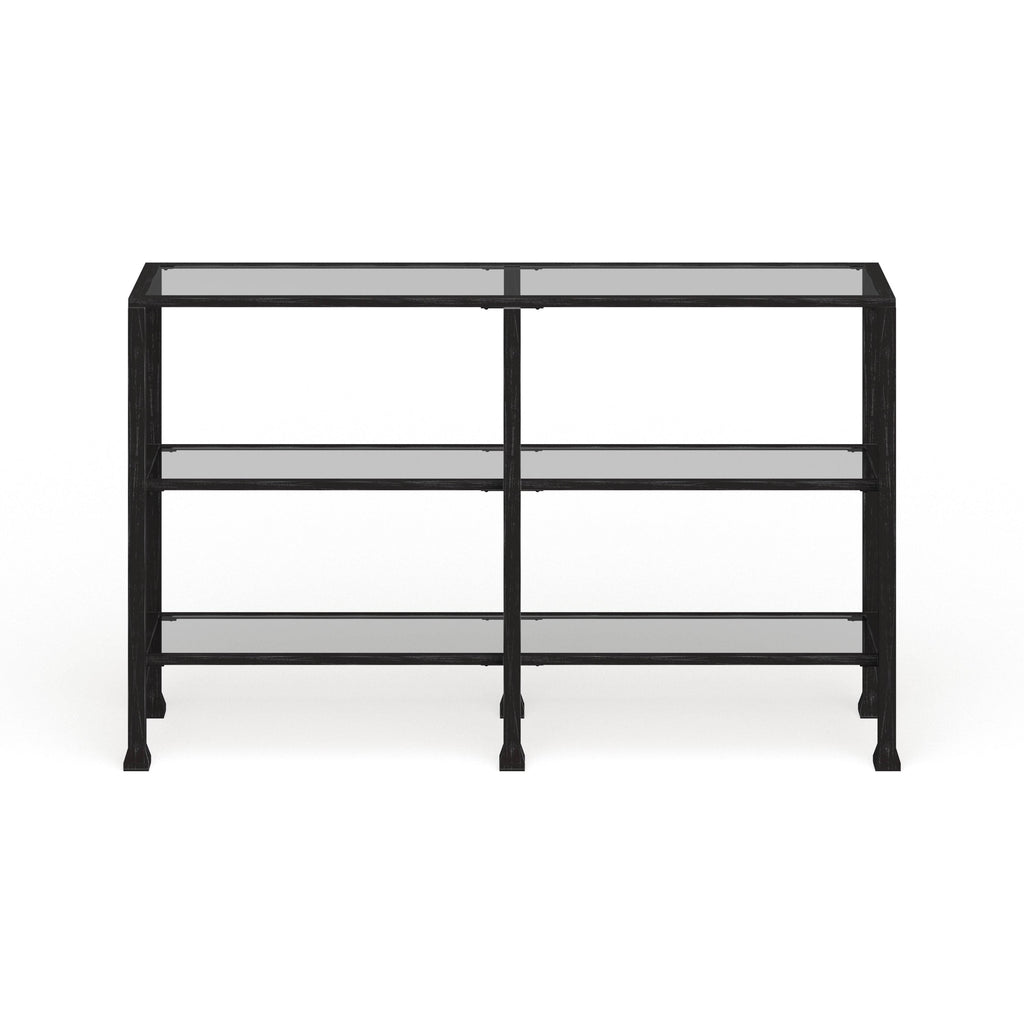 Distressed Black Metal and Glass 3-Tier Console Table Q6440