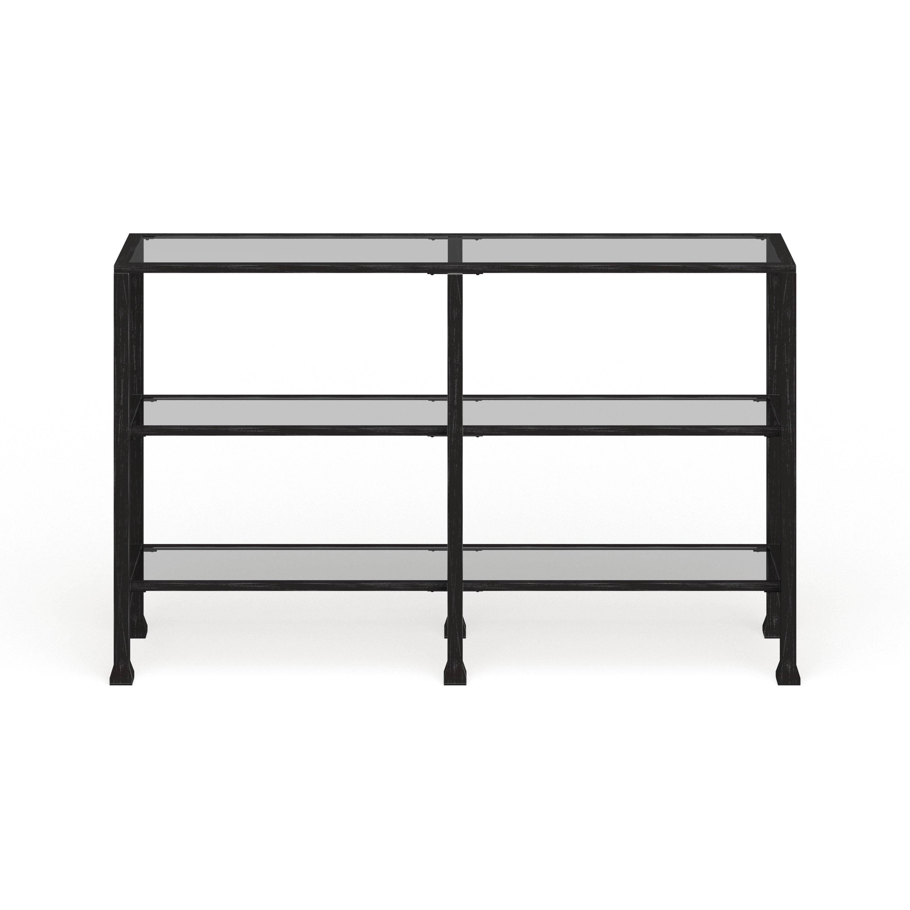 Distressed Black Metal and Glass 3-Tier Console Table Q6440