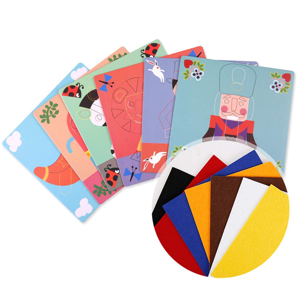 Fuzzy Felt Picture Sticky Mosaics 6 Templates Art Kits S216