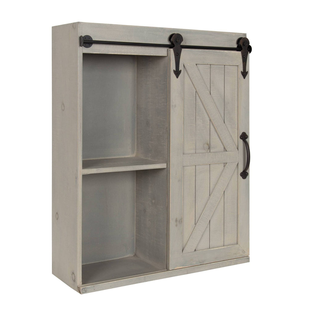 Rustic Gray Wood Wall Storage Cabinet with Sliding Barn Door A8844